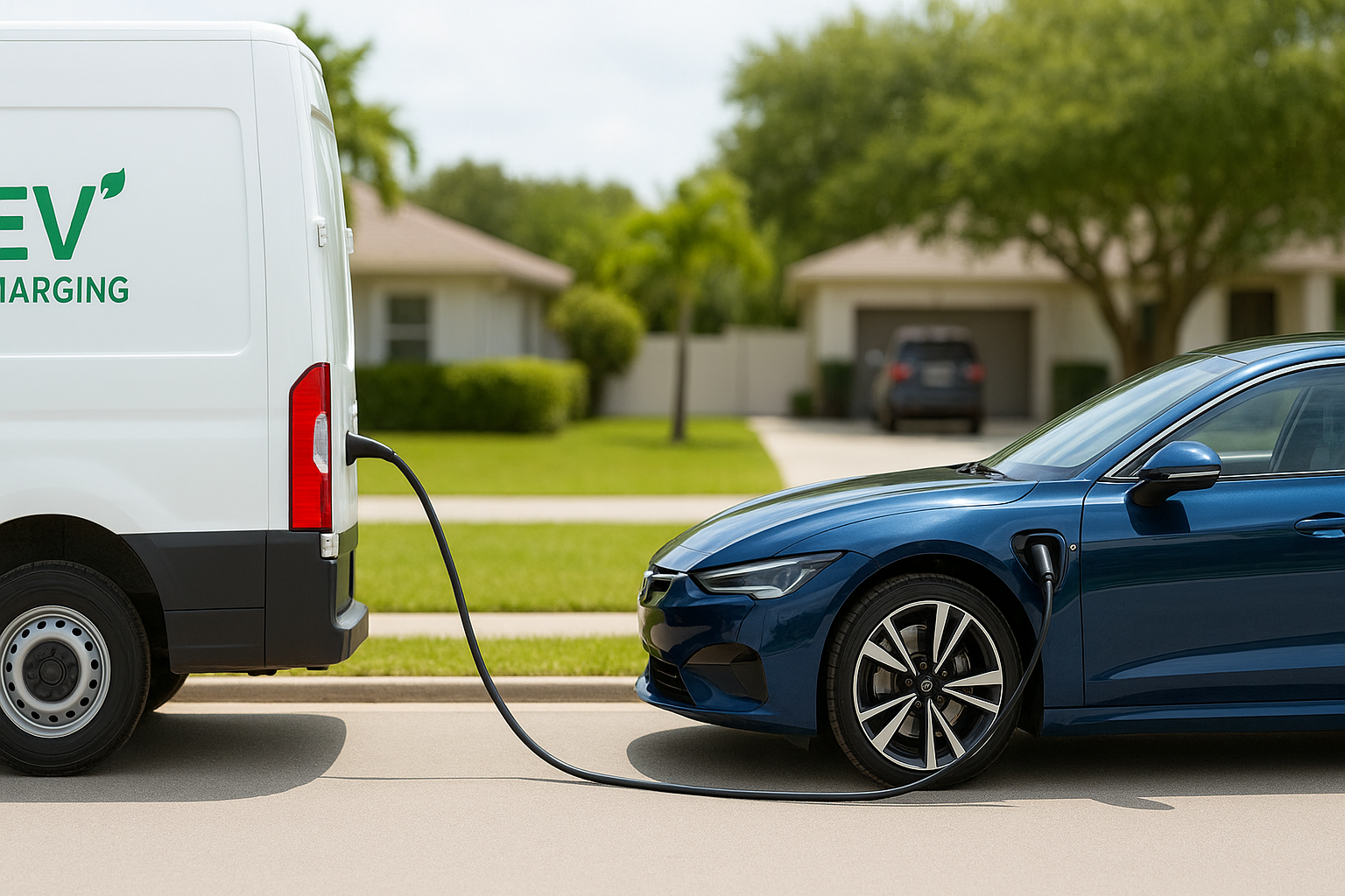 RefreshBatteries professional EV charging service van charging an electric car in South Florida